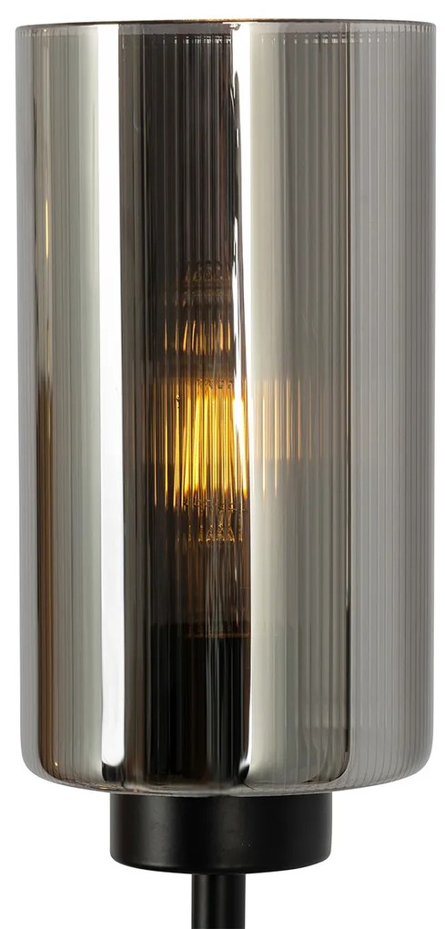 Lampada da terra Art Déco nera con vetro fumé 2 luci - Laura