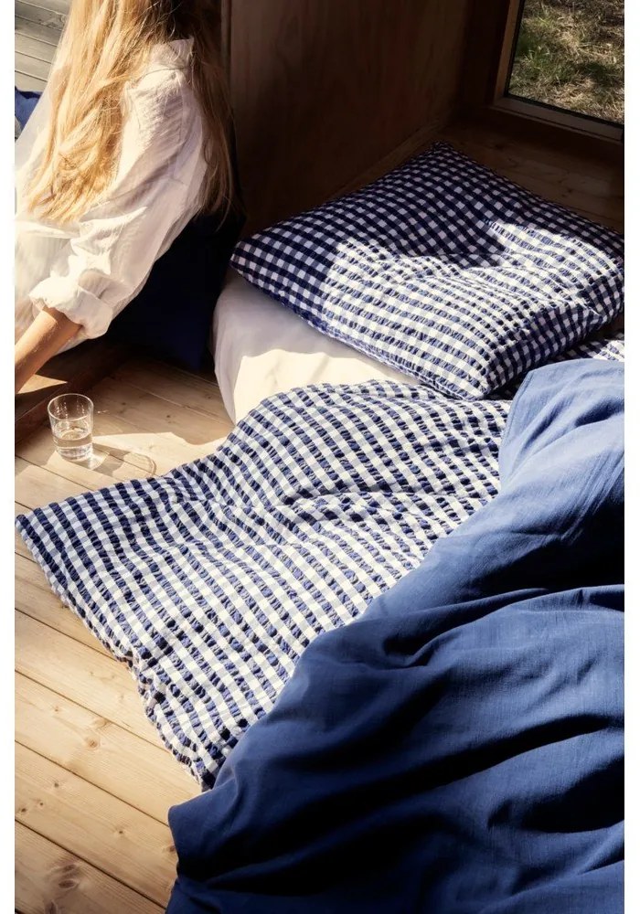 Biancheria da letto in crêpe bianca e blu scuro per letto singolo 140x200 cm Bæk&amp;Bølge - JUNA