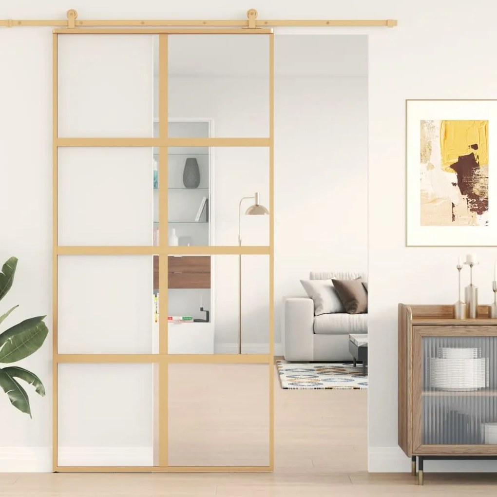 Porta Scorrevole Oro 102,5x205 Vetro Trasparente Esg Alluminio /