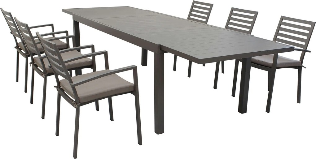 DEXTER - set tavolo in alluminio cm 160/240 x 90 x 75 h con 6 poltrone Dexter