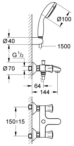 GROHE 2546010A - Miscelatore vasca COSTA L DN 15, cromo lucido