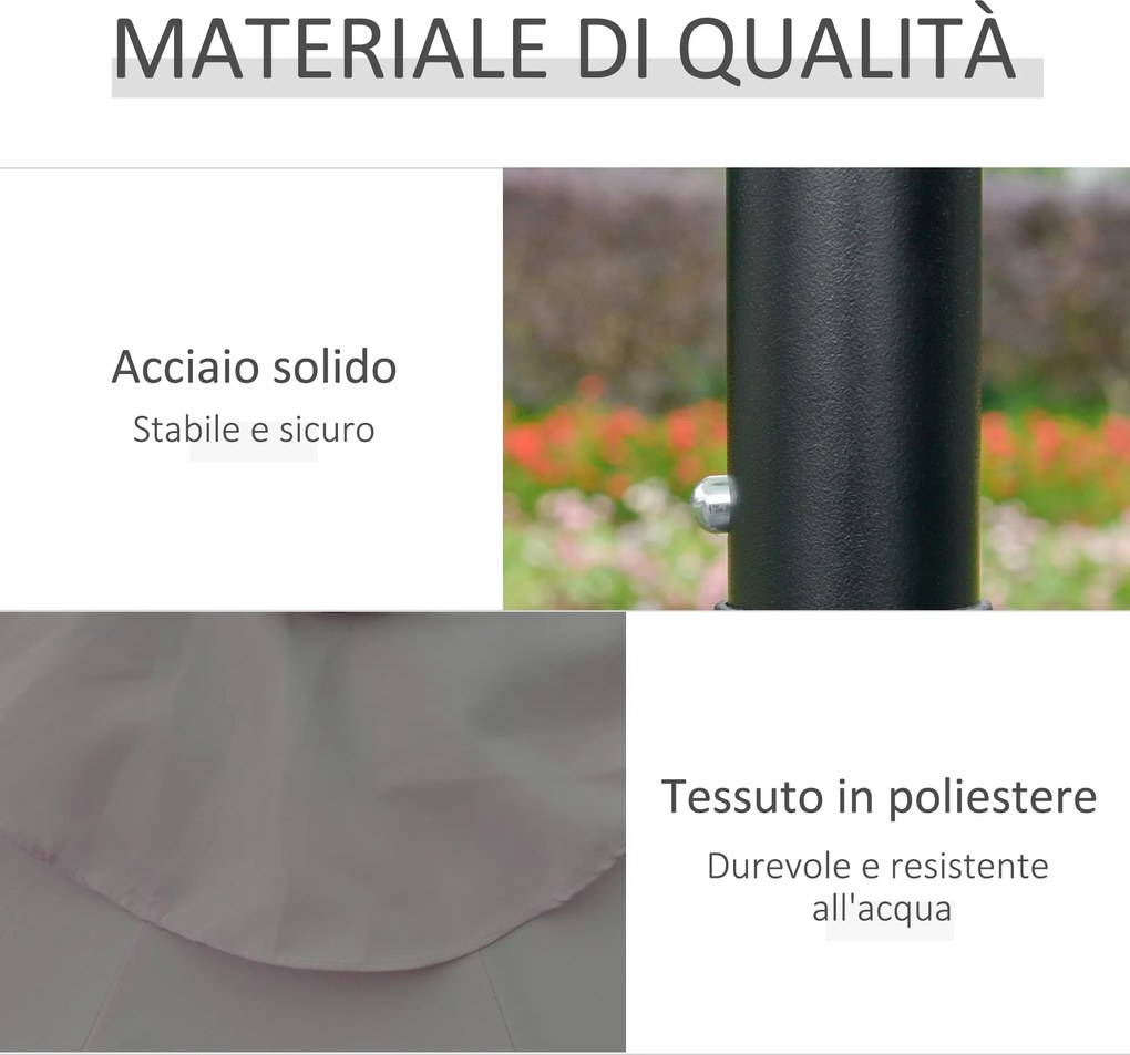 Ombrellone da Giardino Inclinabile Ø265 cm con 32 Luci LED Solari e Manovella Grigio...