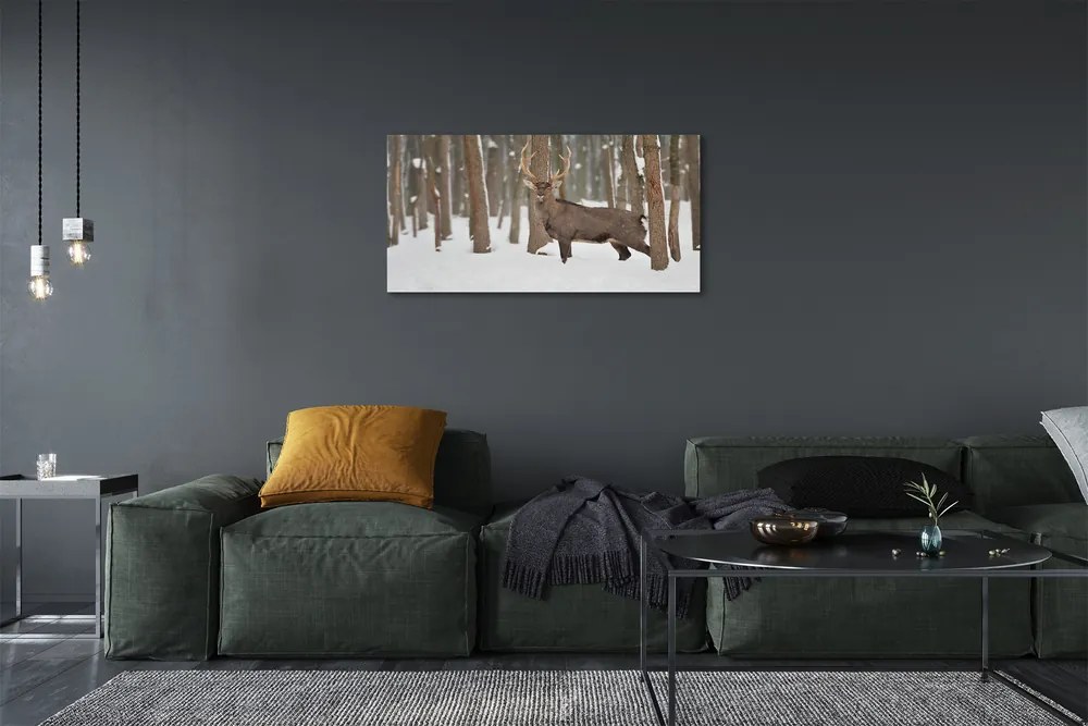 Quadro su tela Foresta invernale Jeleń 100x50 cm