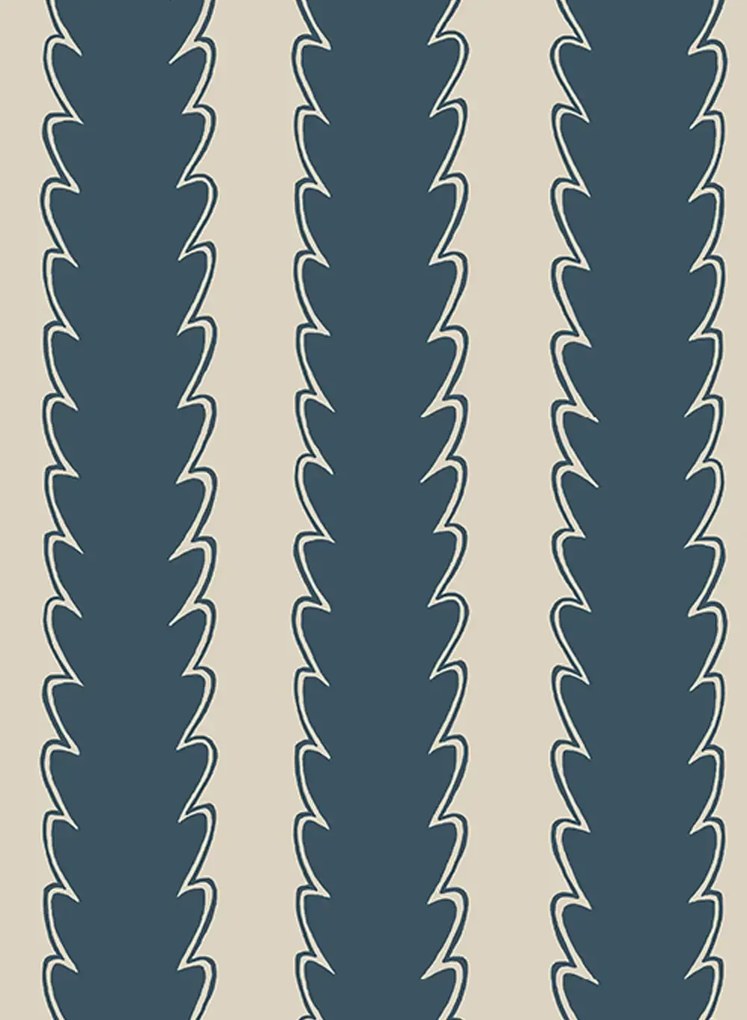 Josephine Munsey Carta da parati Scallop Stripe - Beakster Blue/ Edge Sand