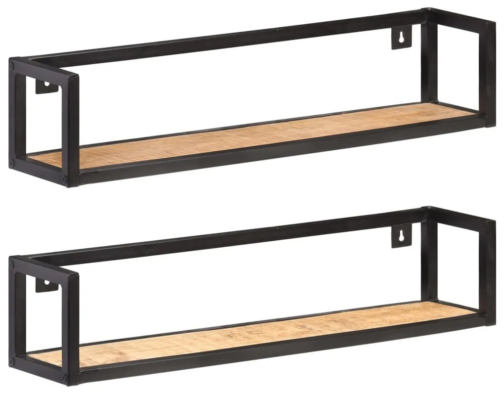 Mensole A Muro 2 Pz 80 Cm İn Legno Massello Di Mango Grezzo /