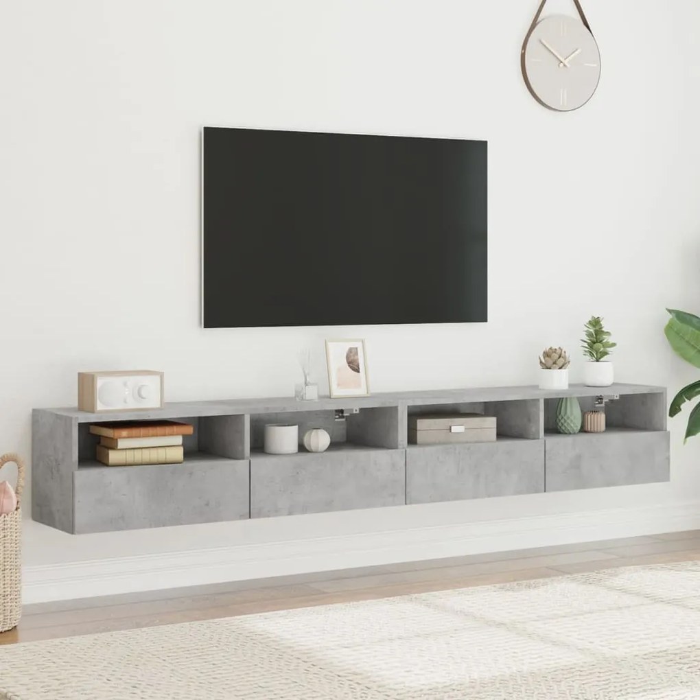 Mobili tv muro 2pz grigio cemento 100x30x30cm legno multistrato