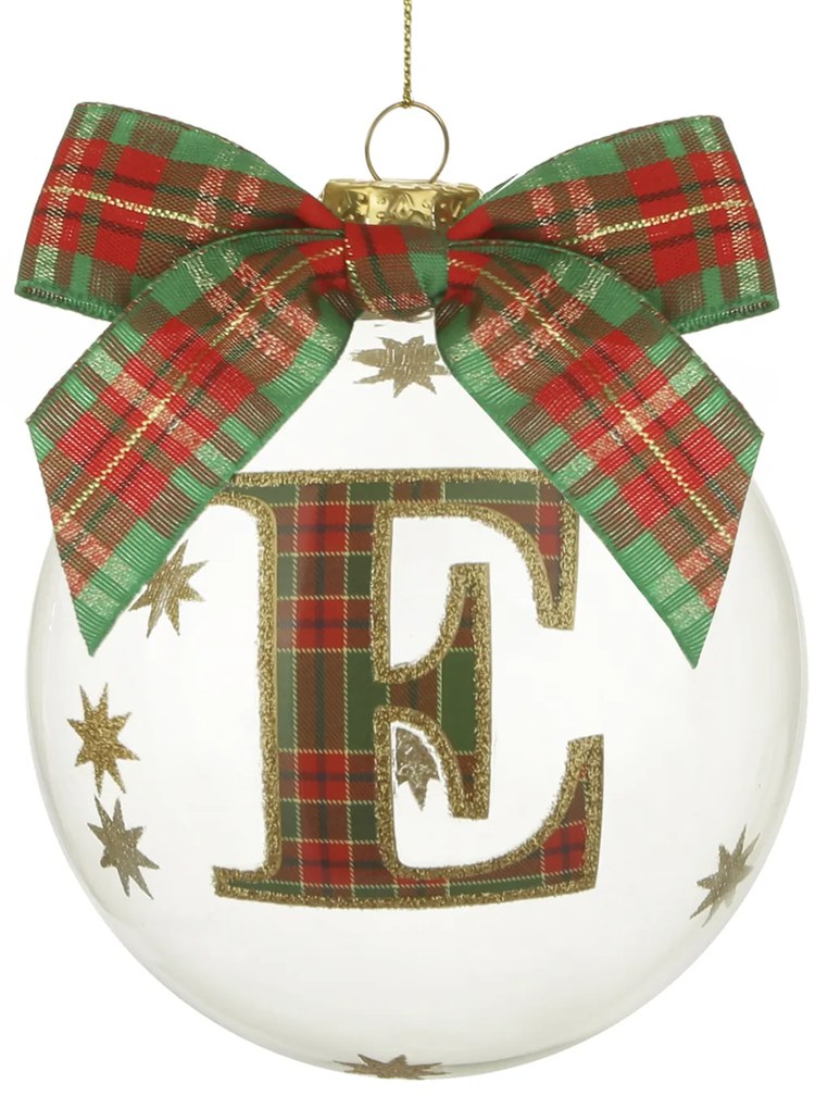 Pallina Natale con lettera E 10 cm tartan