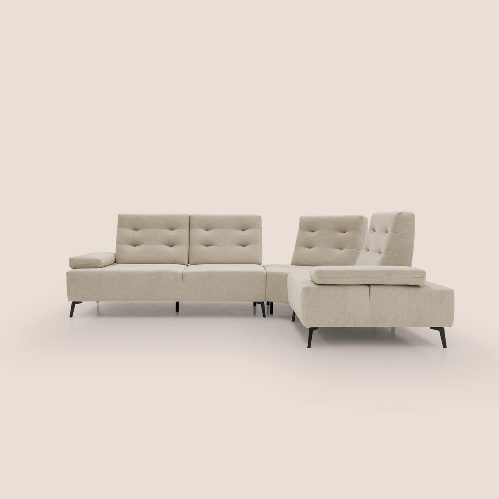 Lugano Divano angolare con schienali traslanti in microfibra effetto velluto T09 beige