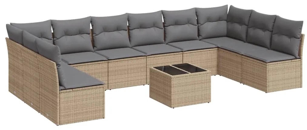 Set divani da giardino 11 pz con cuscini beige in polyrattan