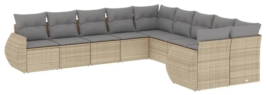 Set divano da giardino 10 pz con cuscini beige in polyrattan