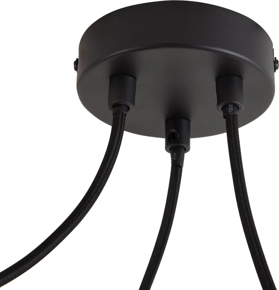 Lampada a sospensione di design Nera con paralume effetto legno e vetro opale 3 luci - Tulip