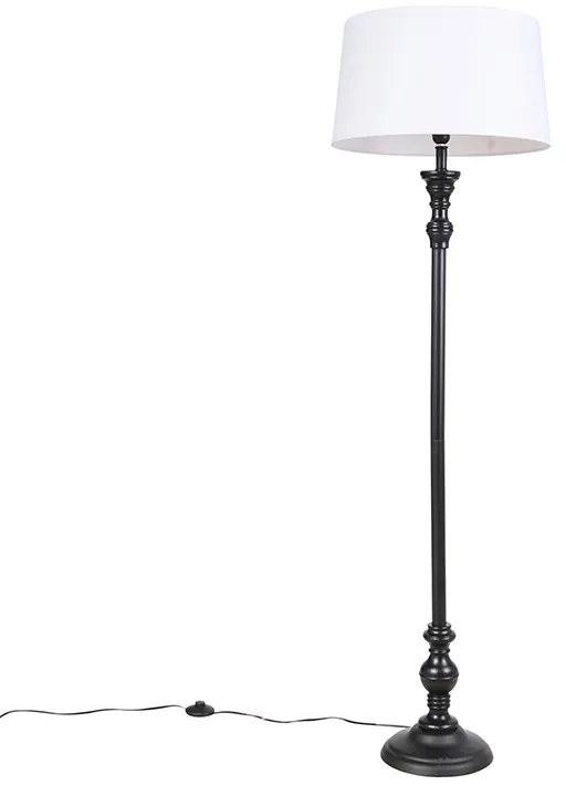 Lampada da terra nera con paralume in lino bianco 45 cm - Classico