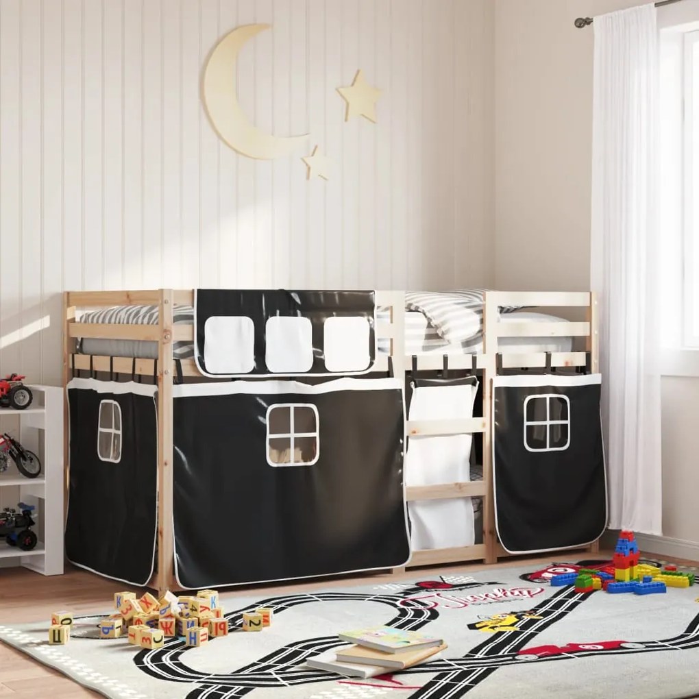 Letto A Castello Senza Materasso Bianco E Nero 90x200cm İn Pino /