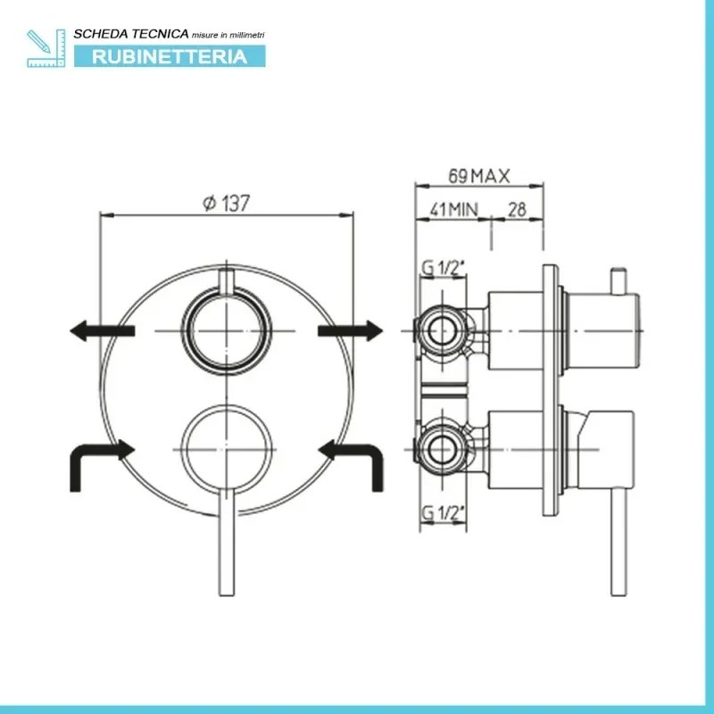 Set doccia braccio 40 cm + soffione ABS 22 cm + kit doccia + miscelatore Essenza