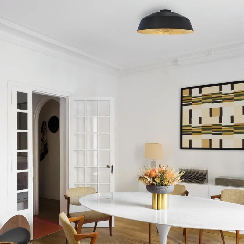 Plafoniera glamour Tokyo nero, foglia oro ø 35 cm IP20, E27 LUMICOM