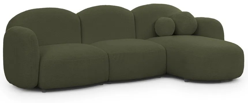 Divano angolare verde (con penisola a destra/con chaise lounge) con rivestimento in bouclé Orbit – Ropez