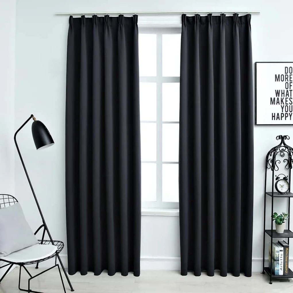 Tende Oscuranti Con Ganci 2 Pz Nere 140x175 Cm /