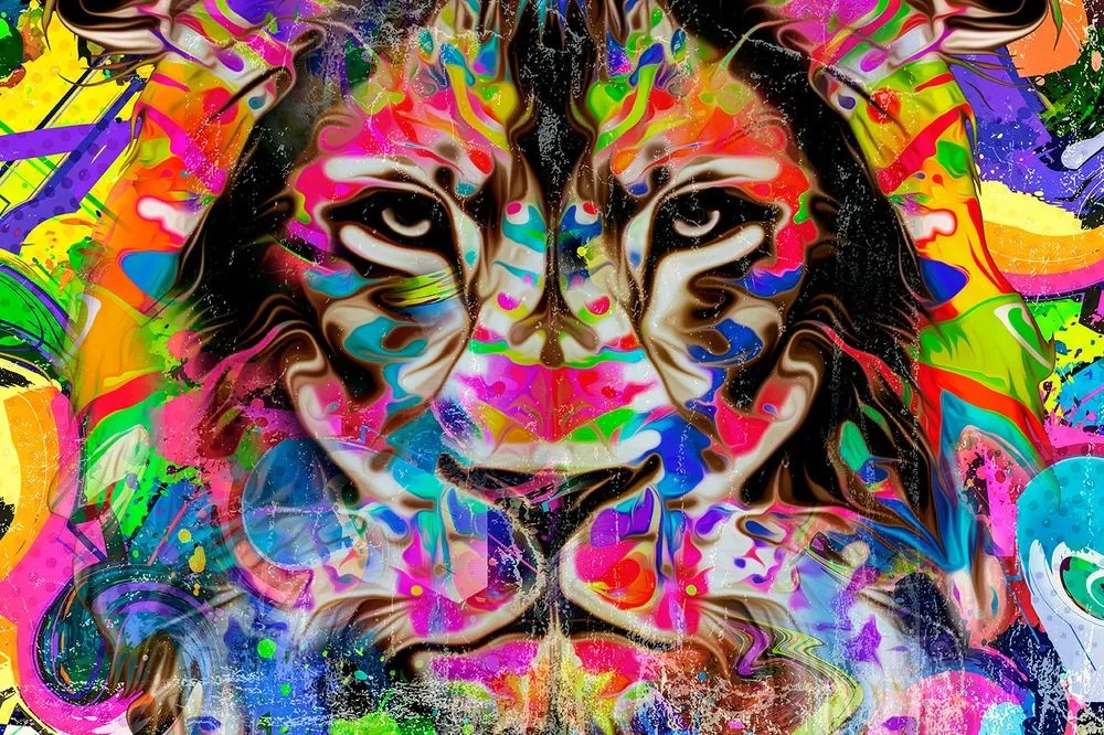 Carta da parati – Testa di leone colorata