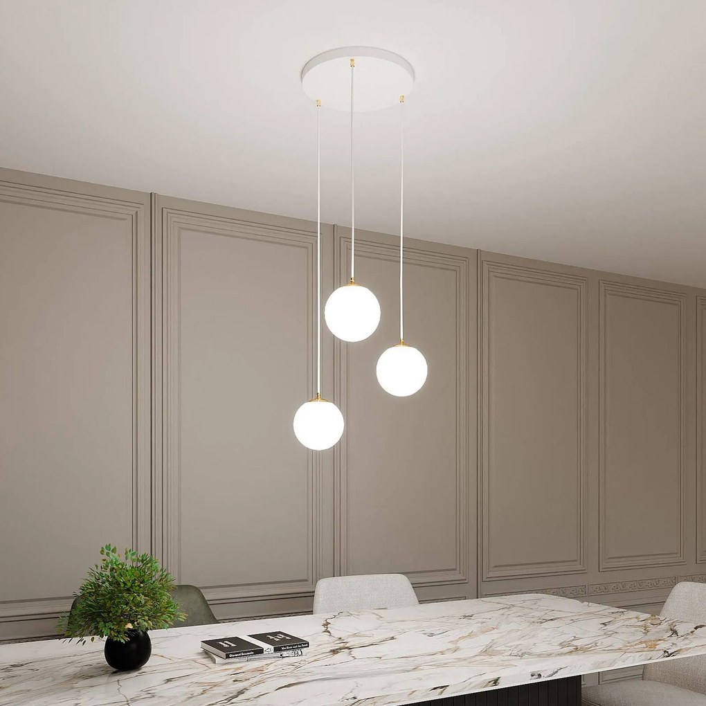EMIBIG LIGHTING Lampada a sospensione Royal, a 3 luci, bianco opalino/bianco, vetro, E14