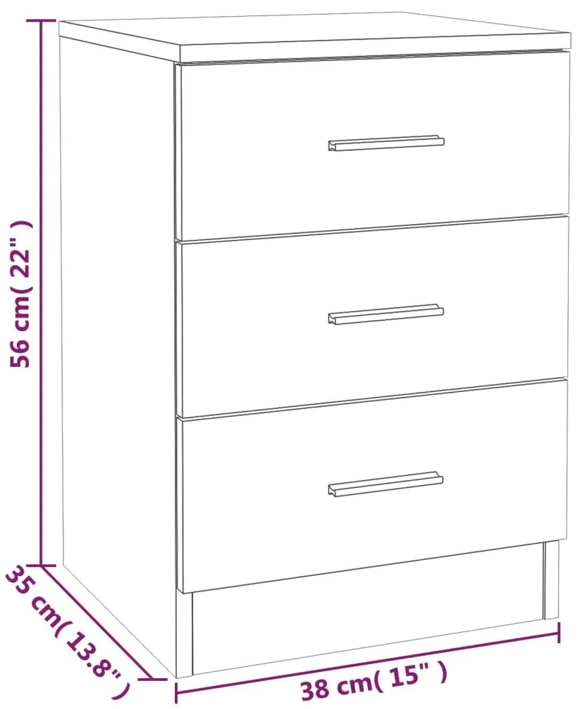 Comodini 2 pz Rovere Fumo 38x35x56 cm in Legno Multistrato