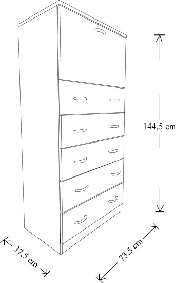 Cassettiera con anta a ribalta e 5 cassetti in legno 74x145h cm Multicolor