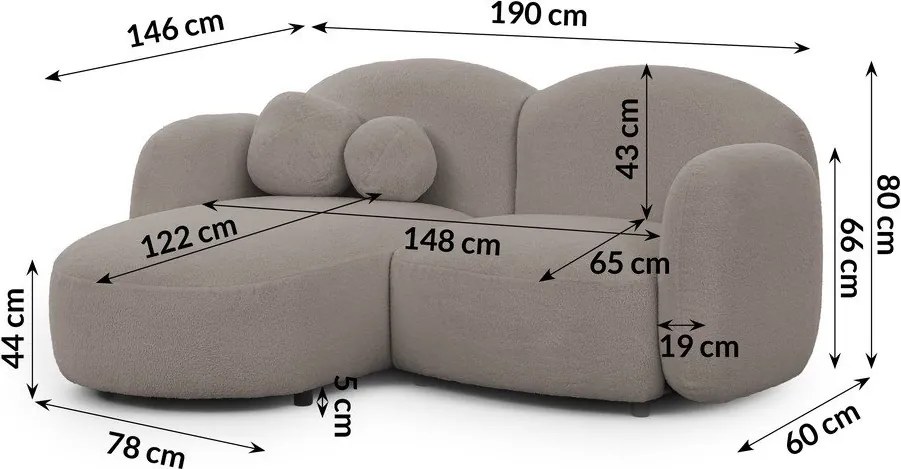 Divano angolare grigio (con penisola a sinistra/con chaise lounge) con rivestimento in bouclé Orbit – Ropez