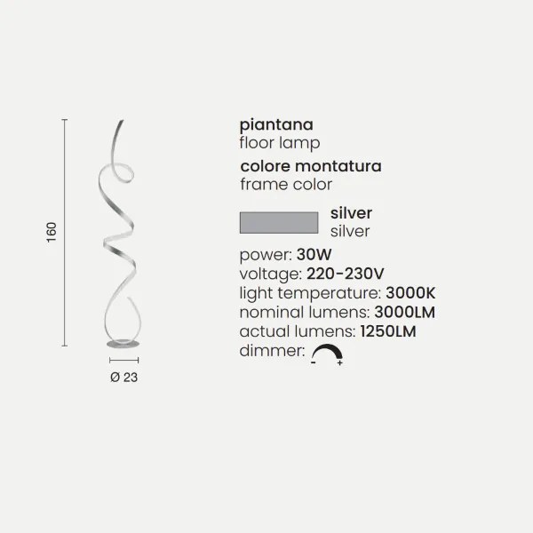 Piantana LUMEN a LED in metallo Silver H160 cm