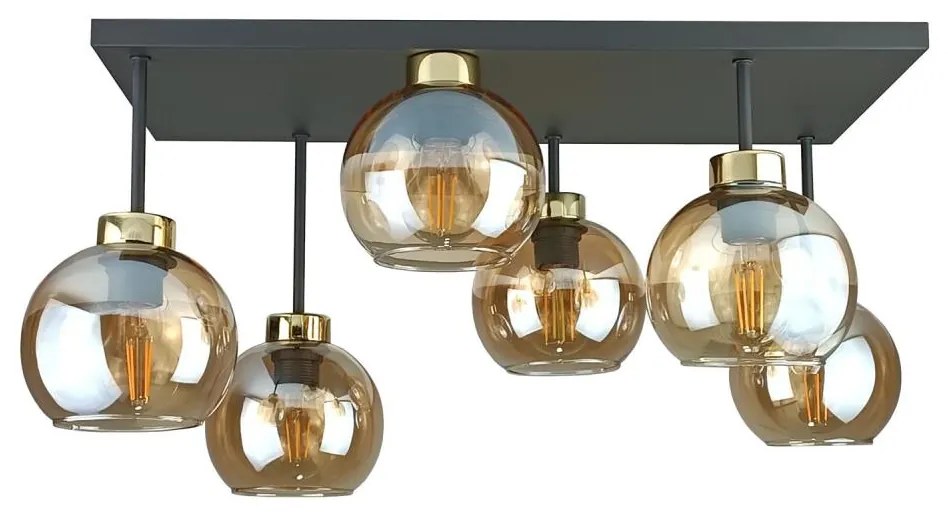 Lampadario a plafone NESSA 6xE27/60W/230V nero/oro/fumé beige