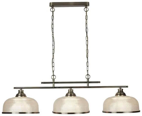 Bistro ii 3lt pendant-ottone antico e vetro stile holophane