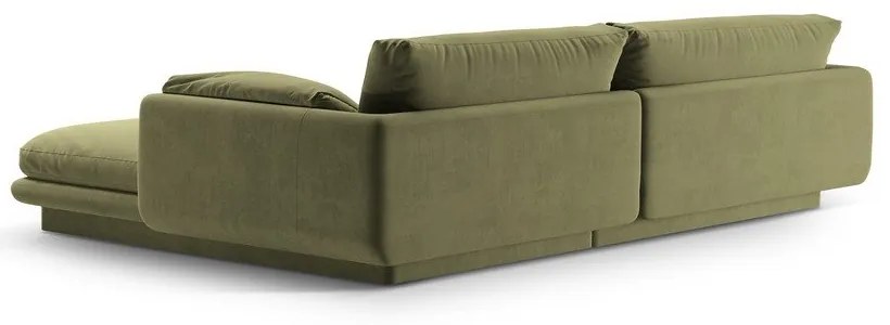 Divano angolare in verde chiaro (con penisola a sinistra/con chaise lounge) con rivestimento in velluto Torino – Micadoni