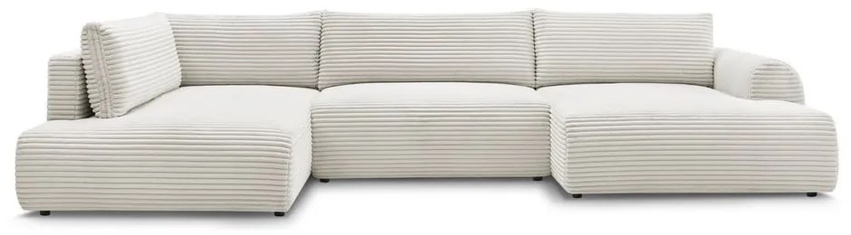 Divano angolare color crema allungabile (con penisola a destra/a forma di "U") con rivestimento in velluto a coste Lucien – Bobochic Paris