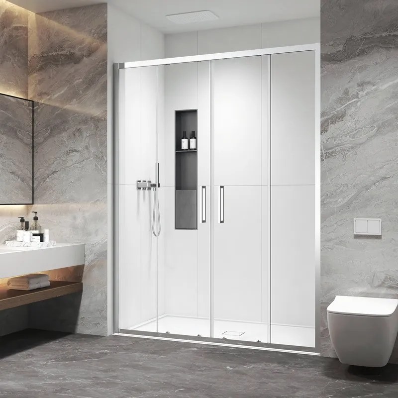 Porta doccia doppio scorrevole 160cm altezza 200cm finitura cromo| KZ6000 - KAMALU