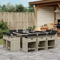 Set Pranzo Giardino 11pz con Cuscini Grigio Chiaro Polyrattan 3277978