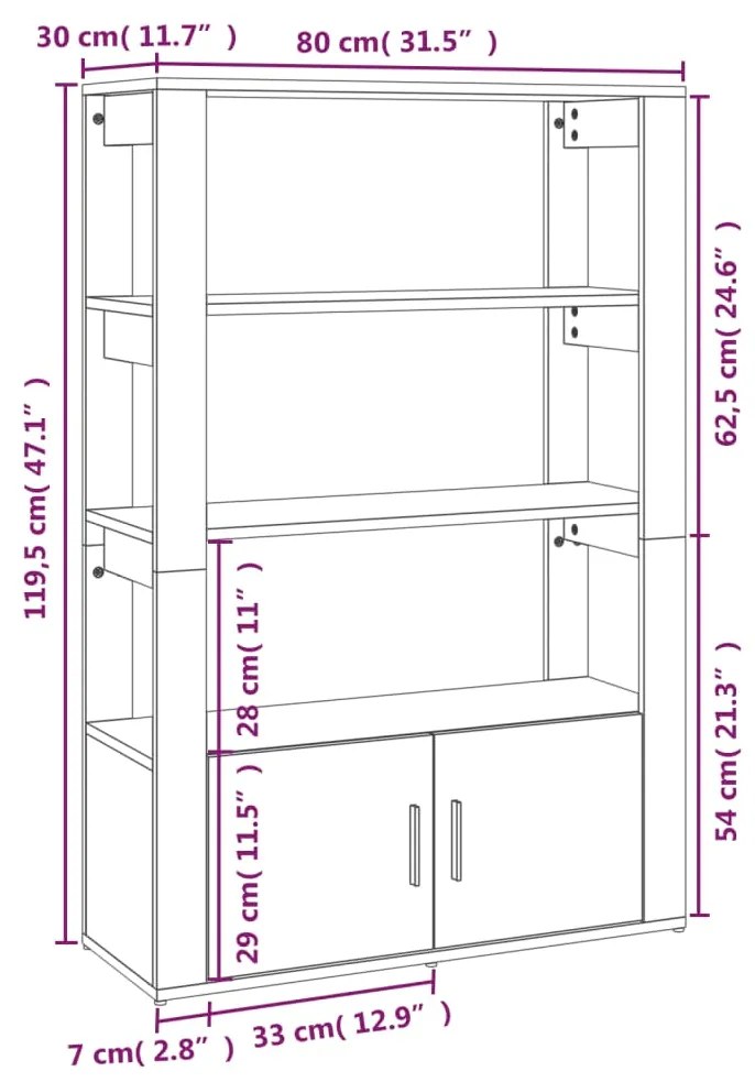 Credenza Rovere Marrone 80x30x119,5 cm in Legno Multistrato