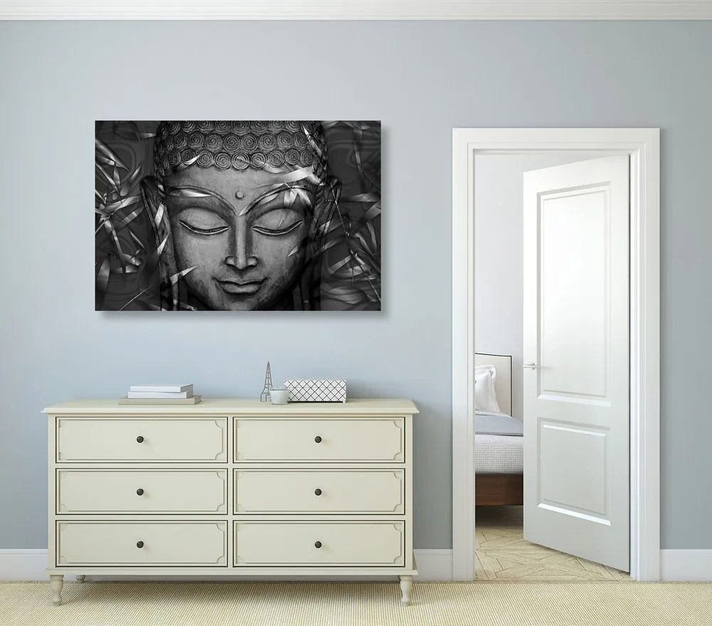 Stampa su tela – Buddha sorridente in bianco e nero