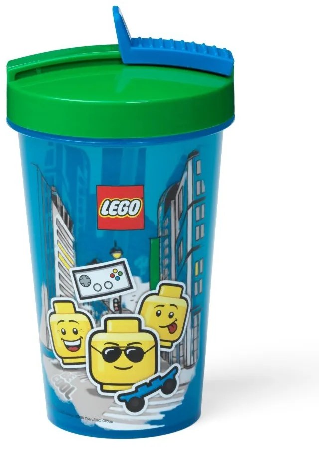 Tazza blu con coperchio verde e cannuccia , 500 ml Iconic - LEGO®