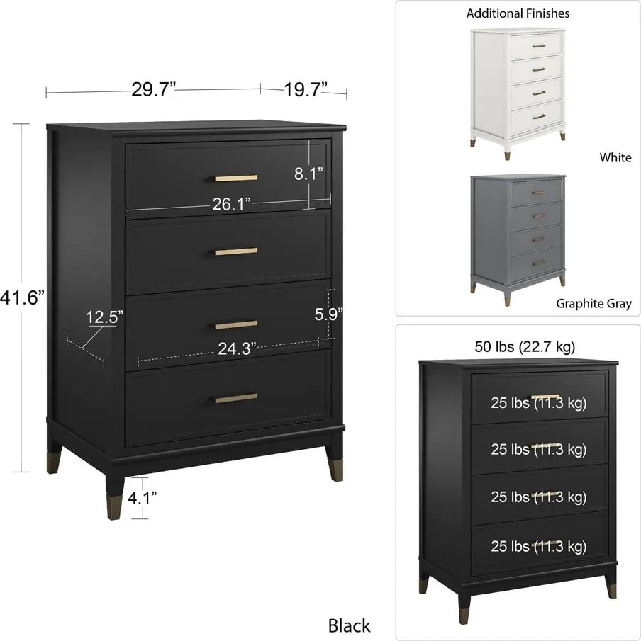 Cassettiera grigia , 75 x 106 cm Westerleigh - CosmoLiving by Cosmopolitan