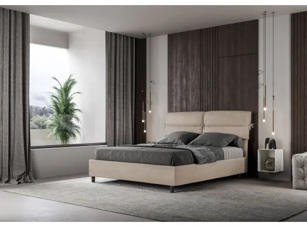 Letto contenitore da 160x200 in microfibra sabbia Nandy