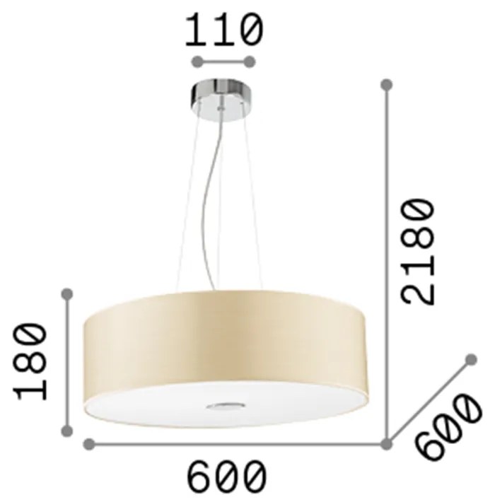 Sospensione Industrial-Minimal Woody Corda Bianco 5 Luci E27