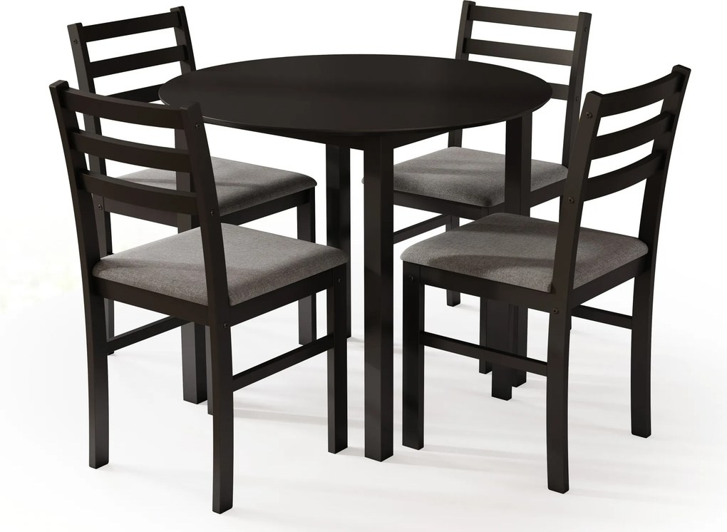 Set TORINO Tavolo rotondo + 4 sedie Nero / Grigio Chiaro