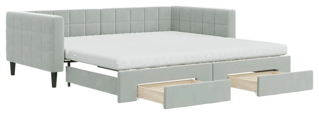 Divano letto estraibile cassetti grigio chiaro 100x200 velluto