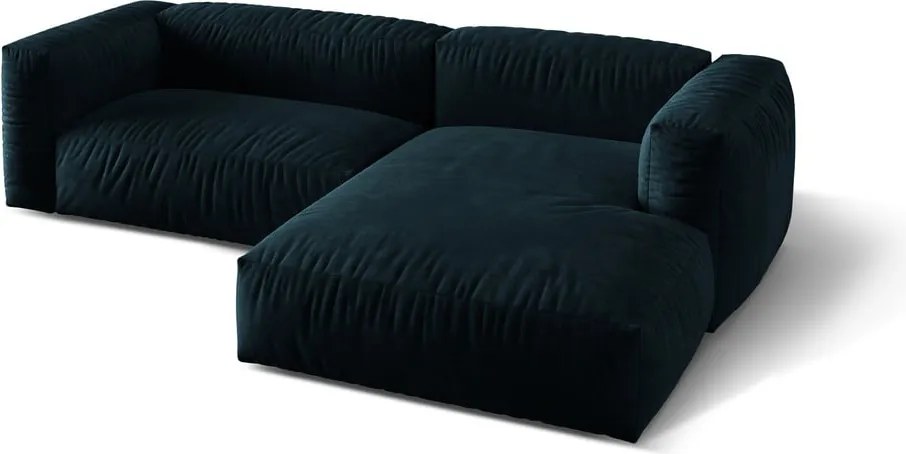Divano angolare componibile blu scuro (con penisola a destra/con chaise lounge) con rivestimento in velluto Martina – Micadoni