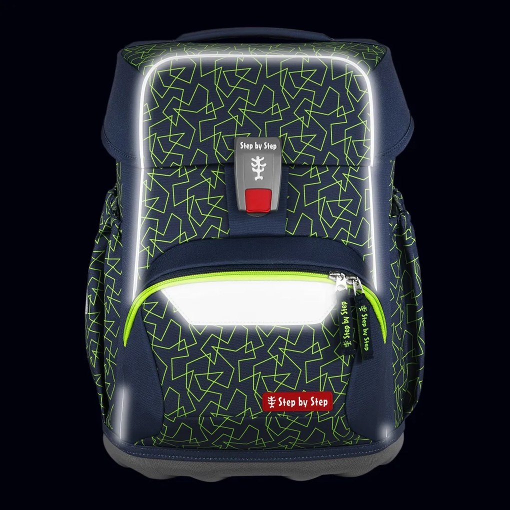 Zaino scuola Step by Step BASIS, Green Geometric - set 4 pezzi