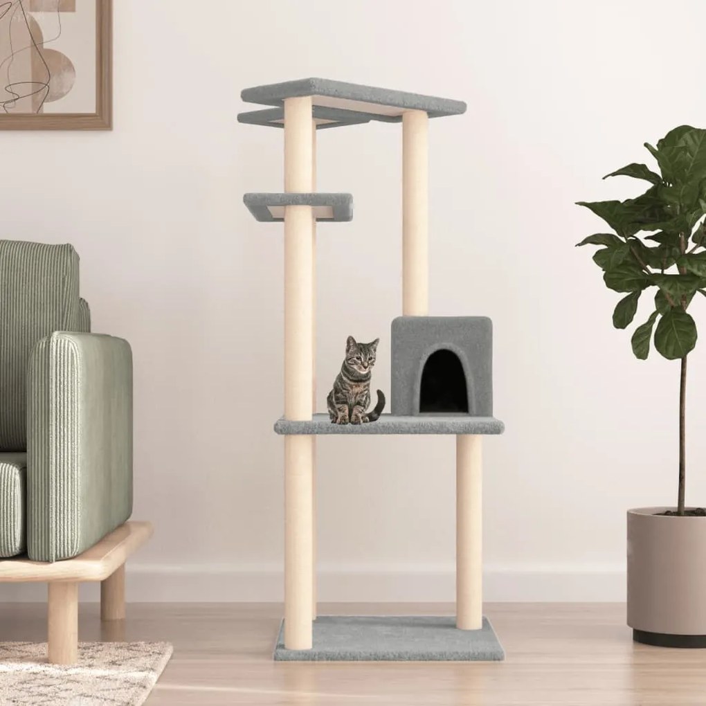 Albero Per Gatti Con Tiragraffi İn Sisal Grigio Chiaro 123 Cm /