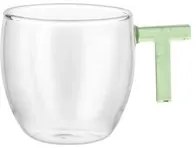 Tazzina caffè lettera T verde in vetro borosilicato, 150 ml