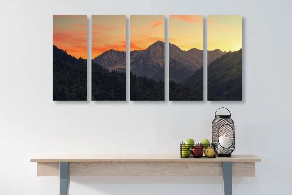 Quadri 5 pezzi – Tramonto sulle montagne
