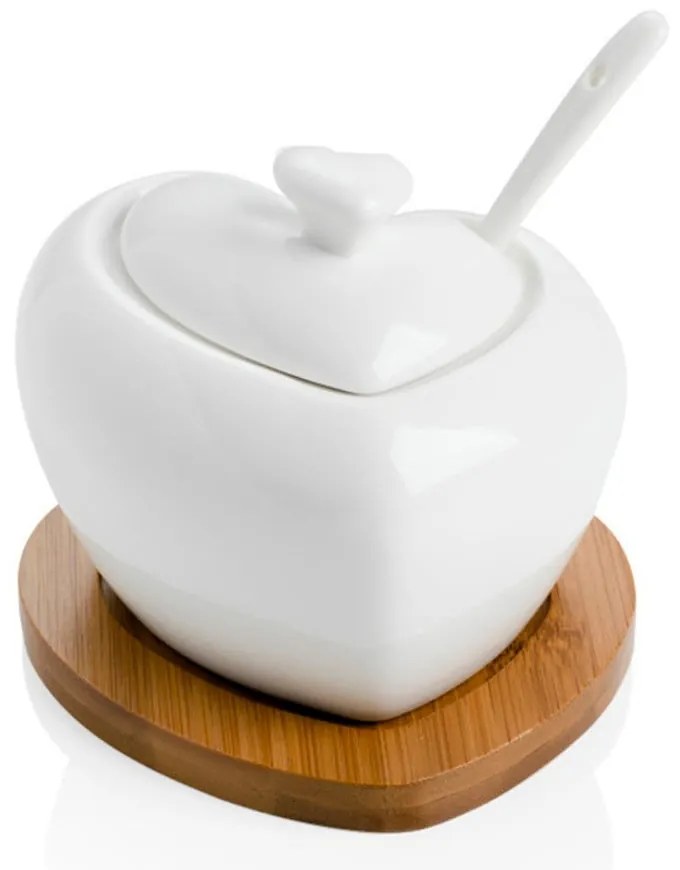 Zuccheriera in porcellana con cucchiaio e sottobicchiere in bambù Cuore - Brandani