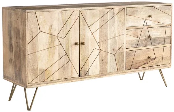 Credenza incisa in mango e metallo dorato LINIUM