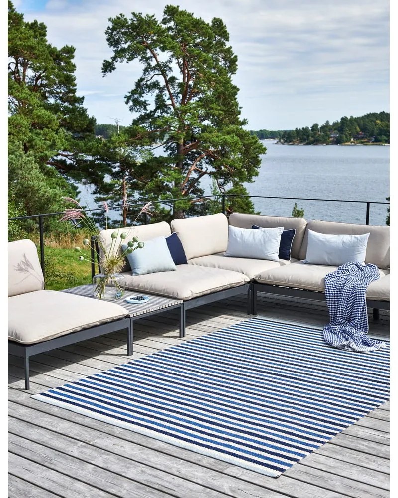 Passatoia da interno/esterno blu/color crema 70x240 cm Teo Denim – Pappelina