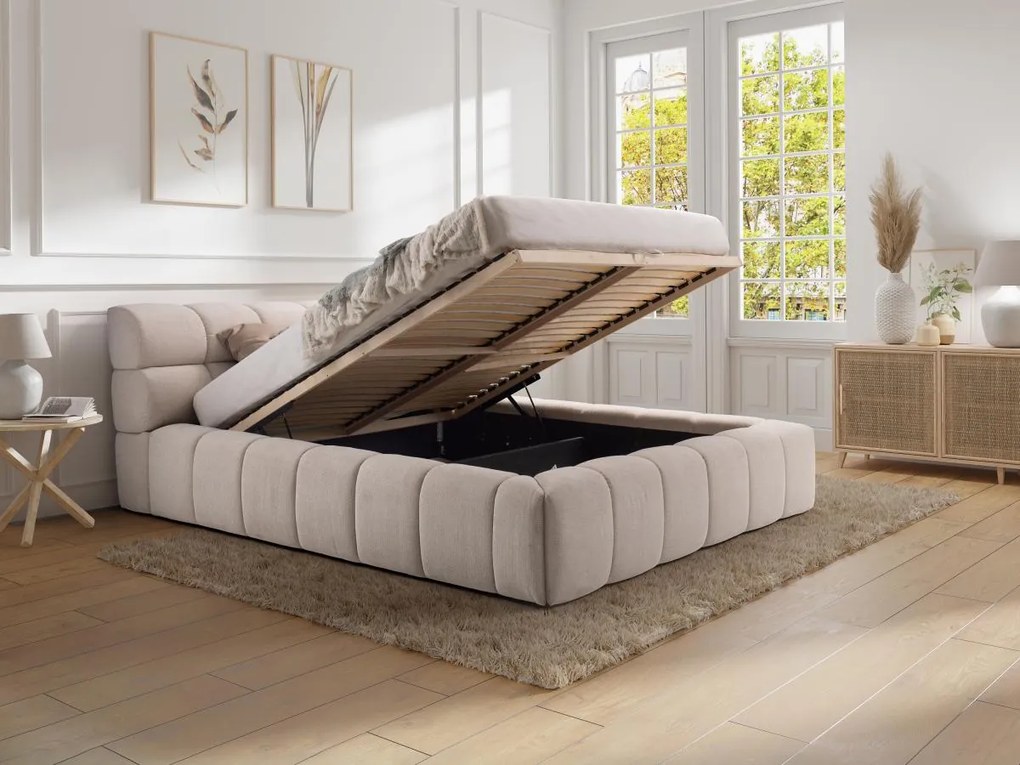 Letto con contenitore 200 x 200 cm Tessuto Beige  - FORVIK di PASCAL MORABITO